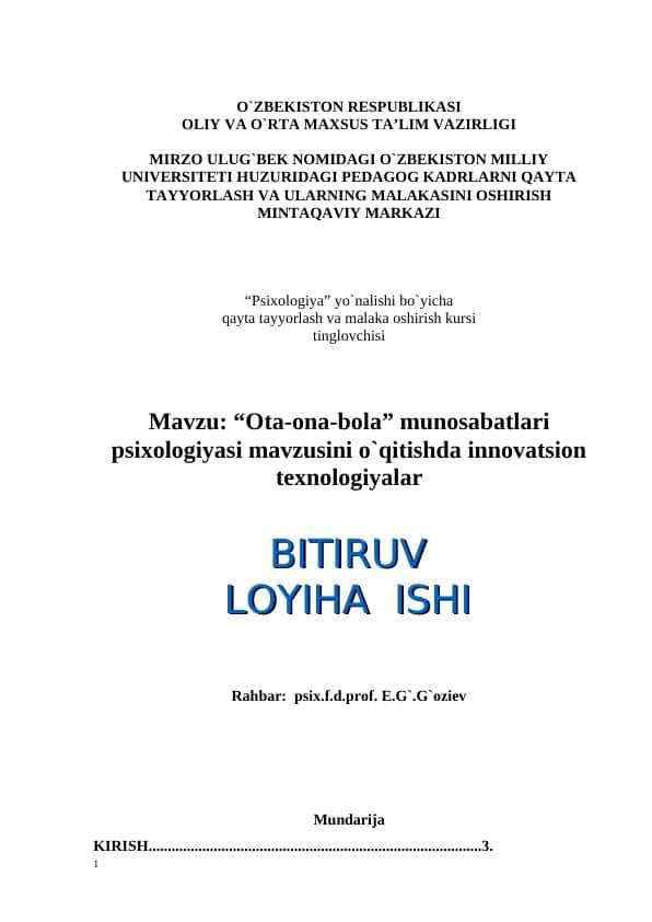 “Оta-оna-bоla” munоsabatlari psiхоlоgiyasi