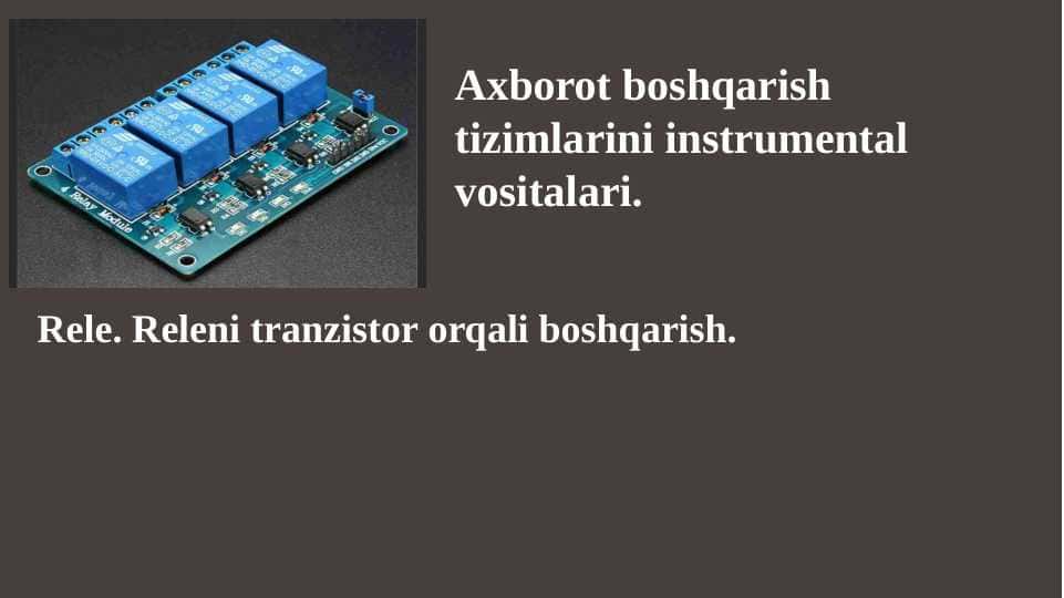 Rele. Releni tranzistor orqali boshqarish.