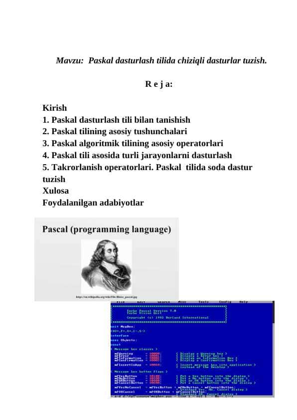 Paskal dasturlash tilida chiziqli dasturlar tuzish