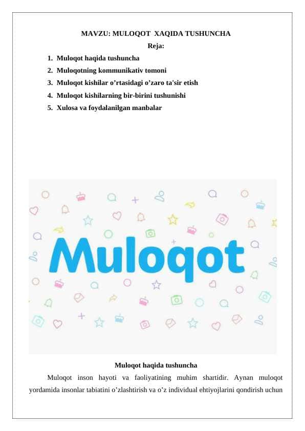 MULOQOT XAQIDA TUSHUNCHA