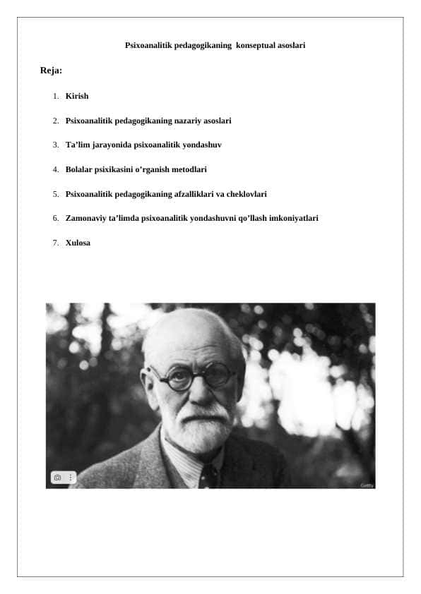 Psixoanalitik pedagogikning konseptual asoslari