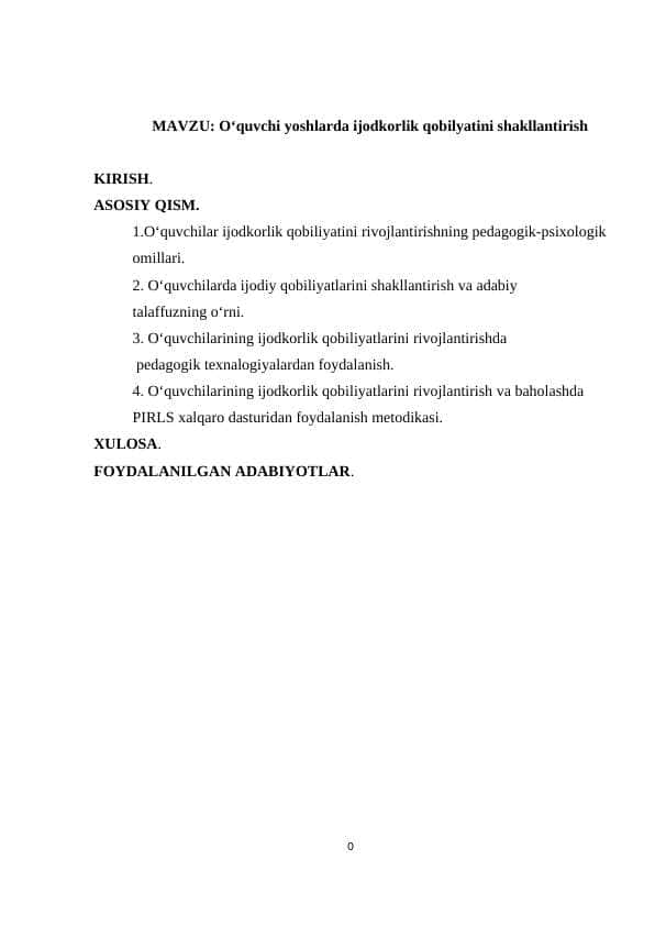 O‘quvchi yoshlarda ijodkorlik qobilyatini shakllantirish
