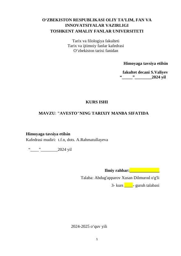 "Avesto"ning tarixiy manba sifatida