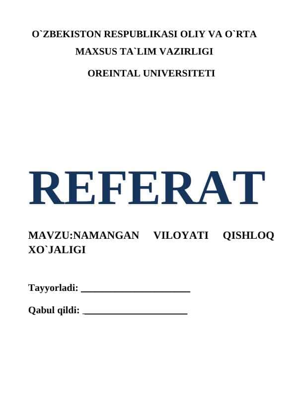 NAMANGAN VILOYATI QISHLOQ XO`JALIGI