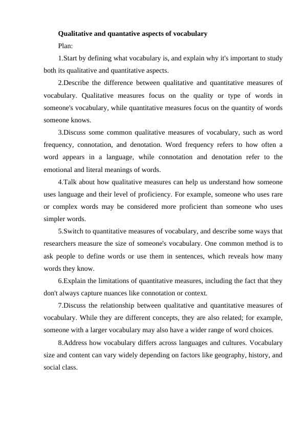 Qualitative and quantative aspects of vocabulary