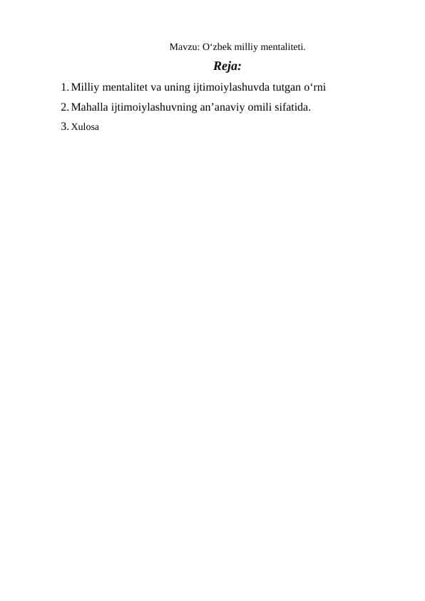 O‘zbek milliy mentaliteti.