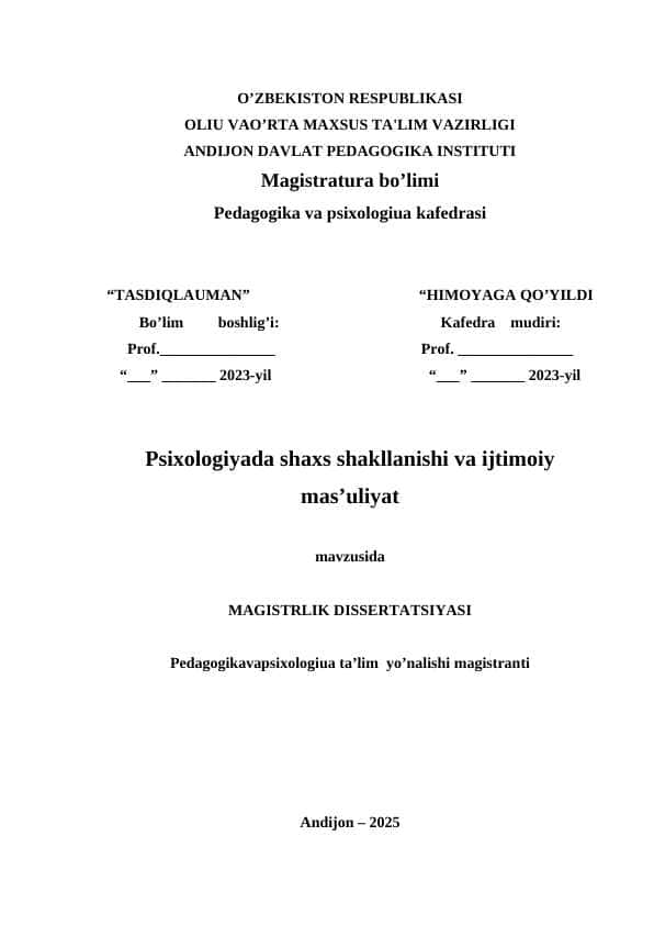 Psixologiyada shaxs shakllanishi va ijtimoiy mas’uliyat