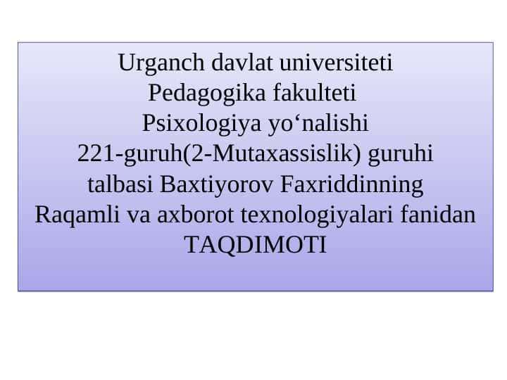 Excel elektron jadvallar bilan ishlash