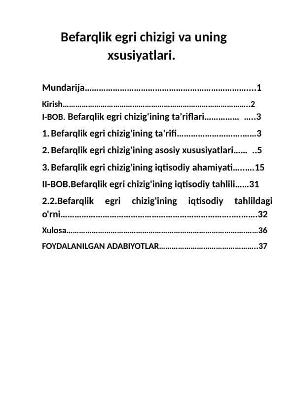 Befarqlik egri chizigi va uning xsusiyatlari.