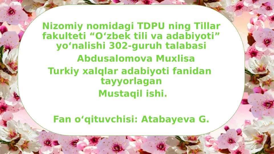Turkiy xalqlar adabiyoti fanidan tayyorlagan Mustaqil ishi.Aziz Nesinning "Fudbol qiroli" romani tahlili.