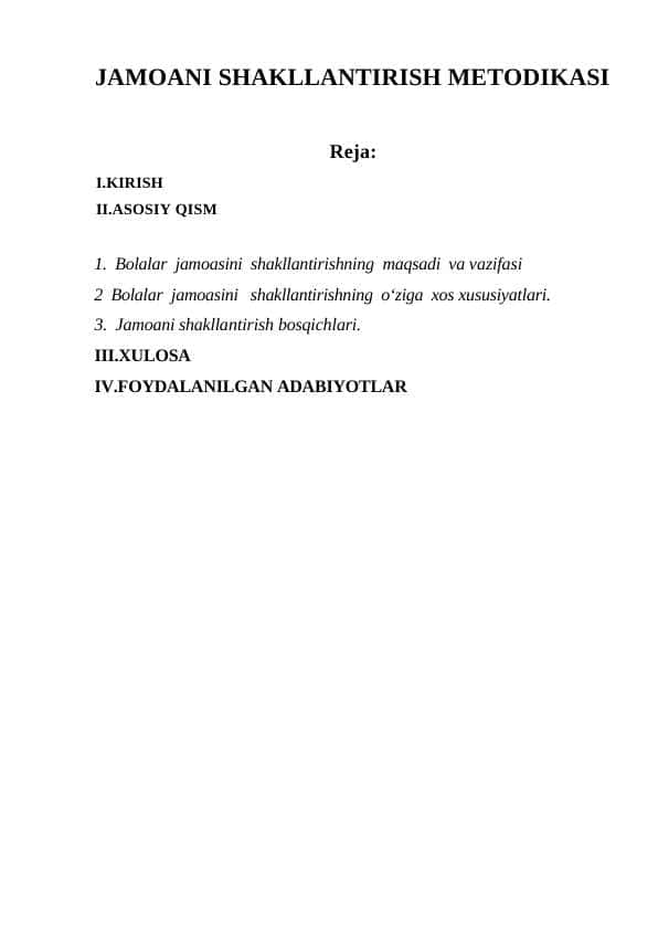 JAMOANI SHAKLLANTIRISH METODIKASI