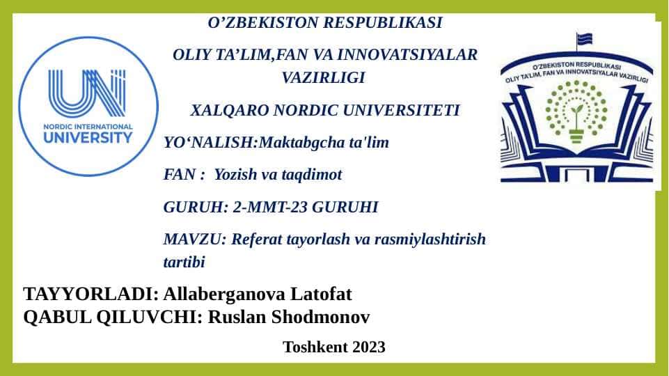 Referat tayorlash va rasmiylashtirish tartibi