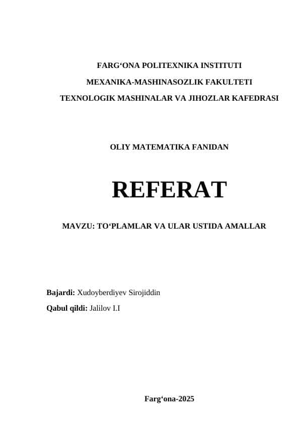 TO‘PLAMLAR VA ULAR USTIDA AMALLAR