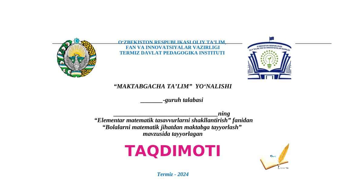 Bolalarni matematik jihatdan maktabga tayyorlash