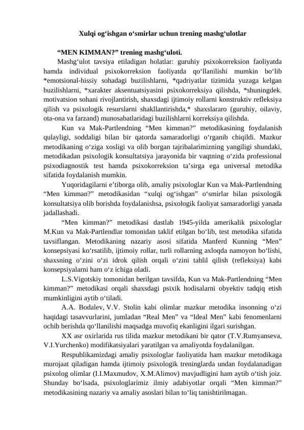 Xulqi og‘ishgan о‘smirlar uchun trening mashg‘ulotlar-1