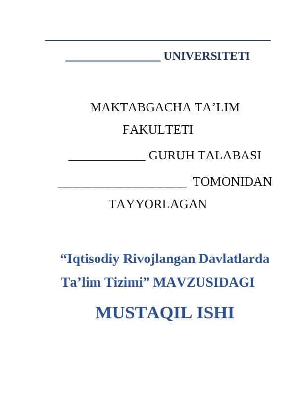Iqtisodiy Rivojlangan Davlatlarda Ta’lim Tizimi