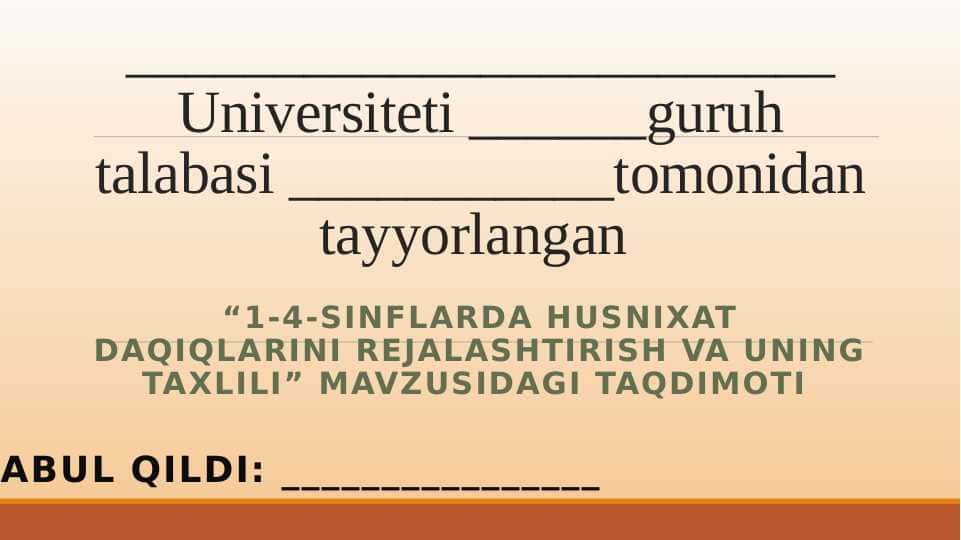 1-4-sinflarda husnixat daqiqlarini rejalashtirish va uning taxlili