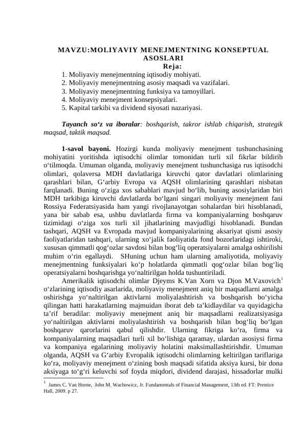 MOLIYAVIY MENEJMENTNING KONSEPTUAL ASOSLARI