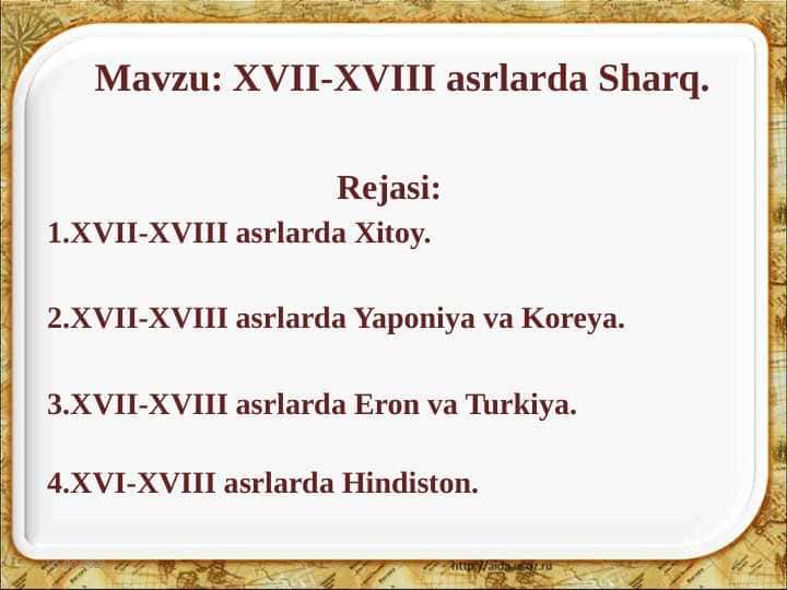 XVII-XVIII asrlarda Sharq