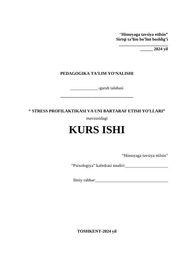 STRESS PROFILAKTIKASI VA UNI BARTARAF ETISH YO'LLARI