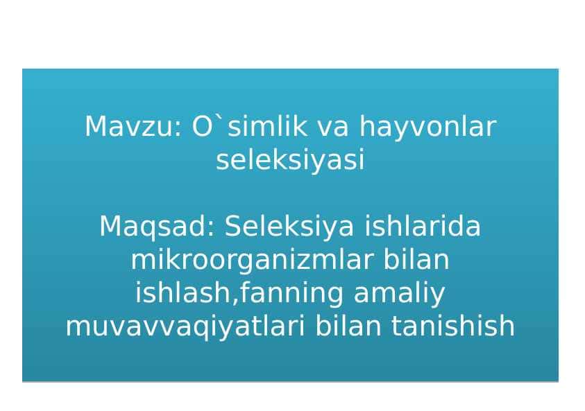 O`simlik va hayvonlar seleksiyasi
