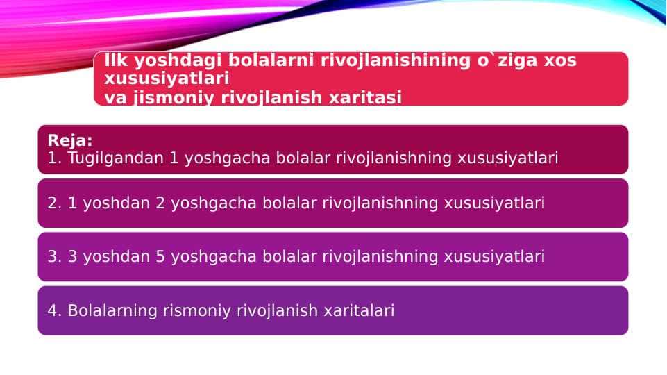 Ilk yoshdagi bolalarni rivojlanishining o`ziga xos xususiyatlari va jismoniy rivojlanish xaritasi