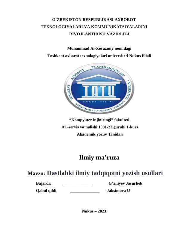 Dastlabki ilmiy tadqiqotni yozish usullari