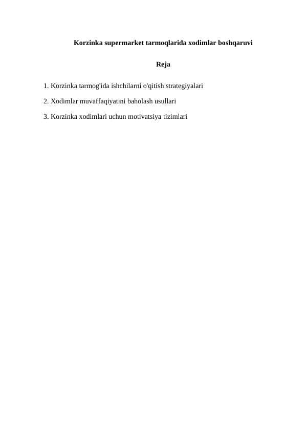 Korzinka supermarket tarmoqlarida xodimlar boshqaruvi