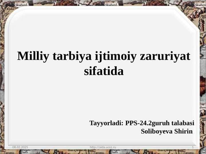 Milliy tarbiya ijtimoiy zaruriyat sifatida