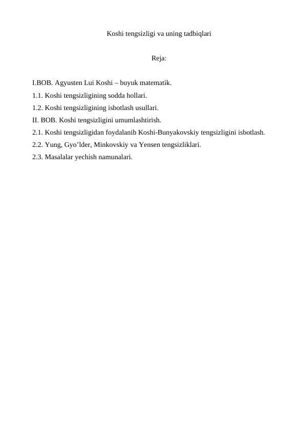Koshi tengsizligi va uning tadbiqlari