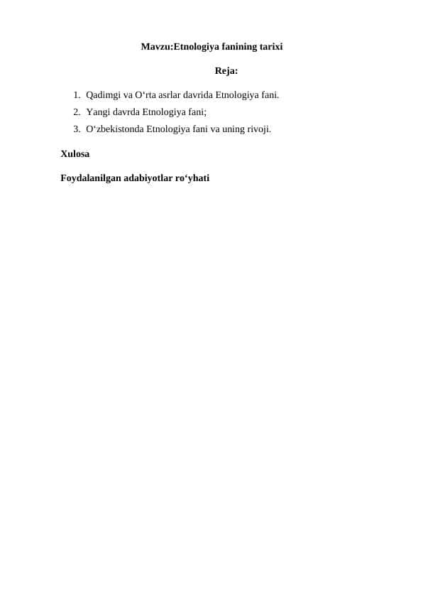 Etnologiya fanining tarixi