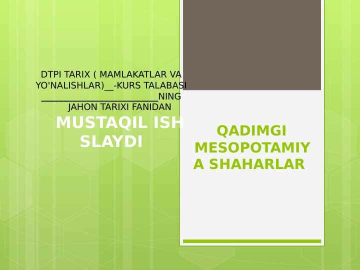QADIMGI MESOPOTAMIYA SHAHARLAR