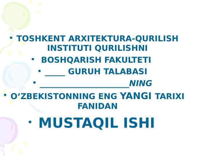 O’zbekiston Respublikasi konstitutsiyasinng qabul qilinishi va uning tarixiy ahamiyati