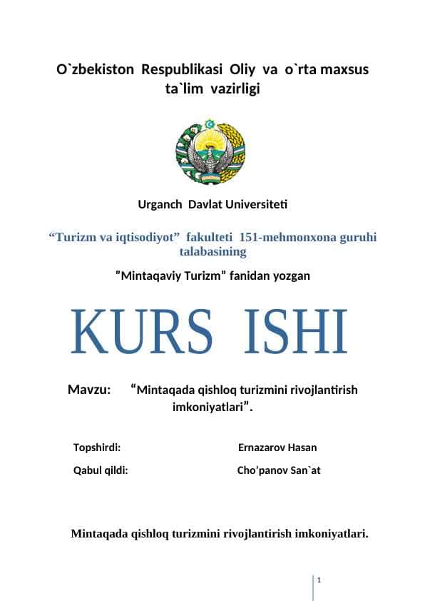 Mintaqada qishloq turizmini rivojlantirish imkoniyatlari