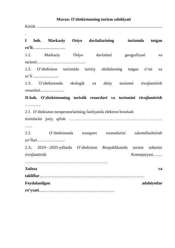 O’zbekistonning turizm salohiyati
