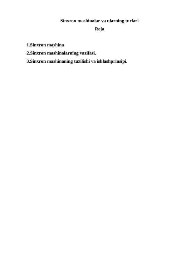 Sinxron mashinalar va ularning turlari