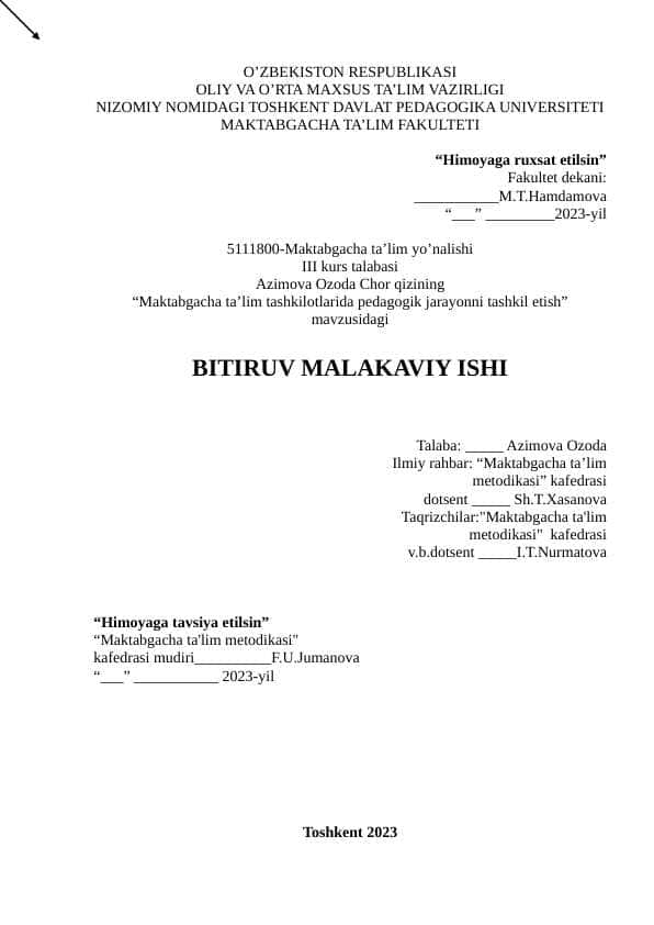 Maktabgacha ta’lim tashkilotlarida pedagogik jarayonni tashkil etish