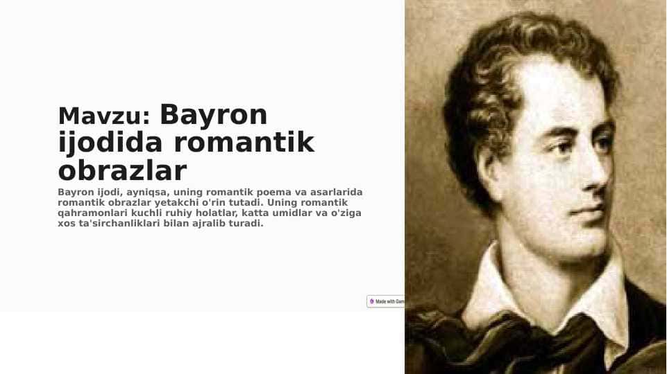 Bayron ijodida romantik obrazlar