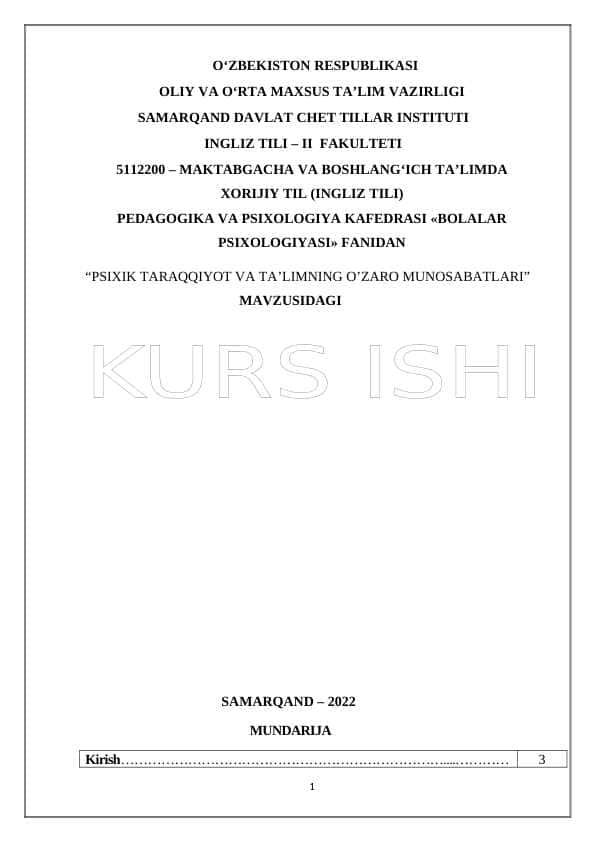 PSIXIK TARAQQIYOT VA TA’LIMNING O’ZARO MUNOSABATLARI