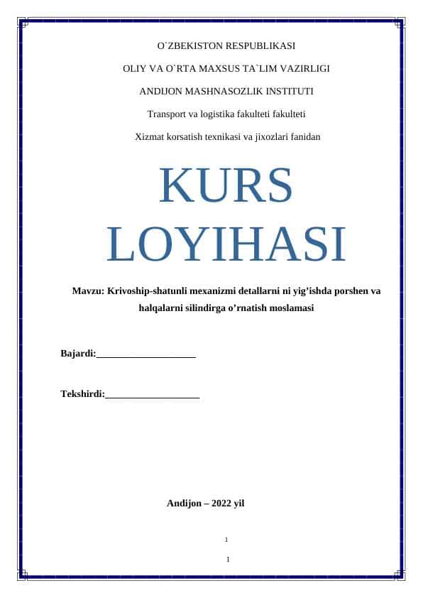 Krivoship-shatunli mexanizmi detallarni ni yig’ishda porshen va halqalarni silindirga o’rnatish moslamasi