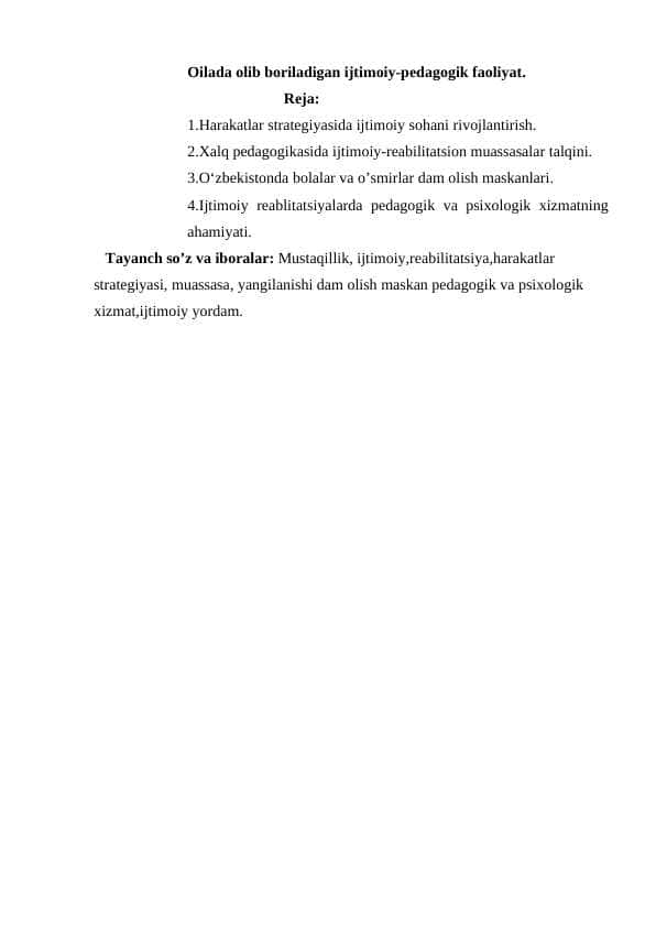 Oilada olib boriladigan ijtimoiy-pedagogik faoliyat