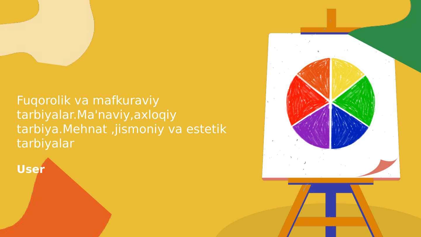 Fuqorolik va mafkuraviy tarbiyalar.Ma'naviy,axloqiy tarbiya.Mehnat ,jismoniy va estetik tarbiyalar