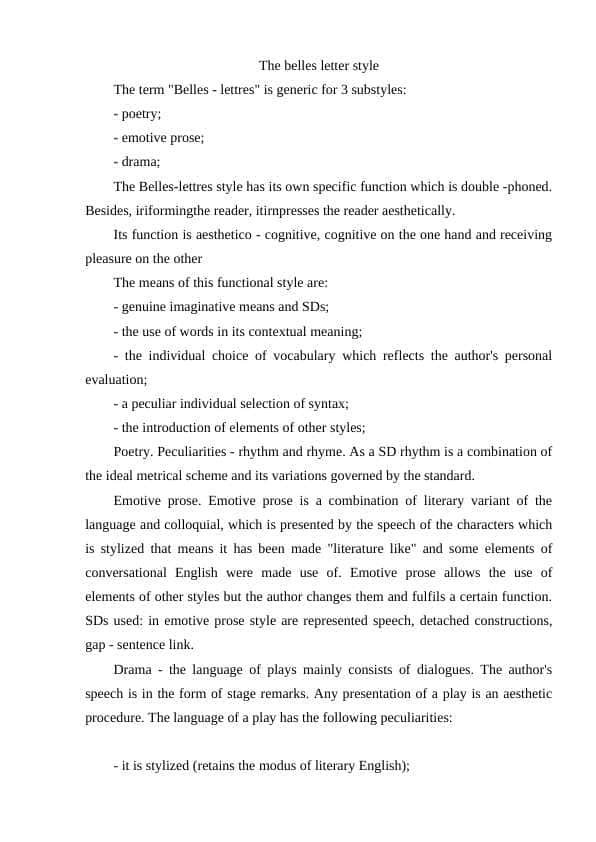 The belles letter style