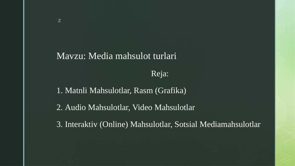 Media mahsulot turlari