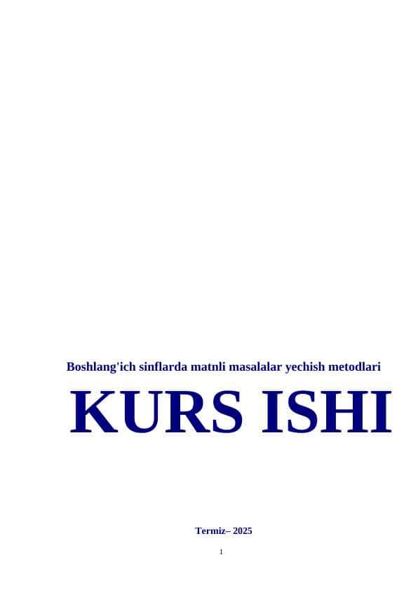 Boshlang'ich sinflarda matnli masalalar yechish metodlari