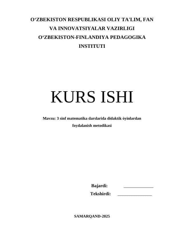 3 sinf matematika darslarida didaktik o‘yinlardan foydalanish metodikasi