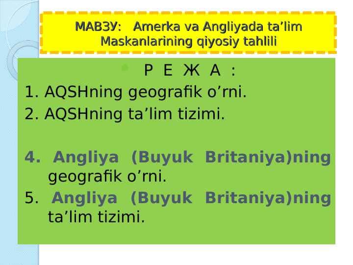 Amerka va Angliyada ta’lim Maskanlarining qiyosiy tahlili