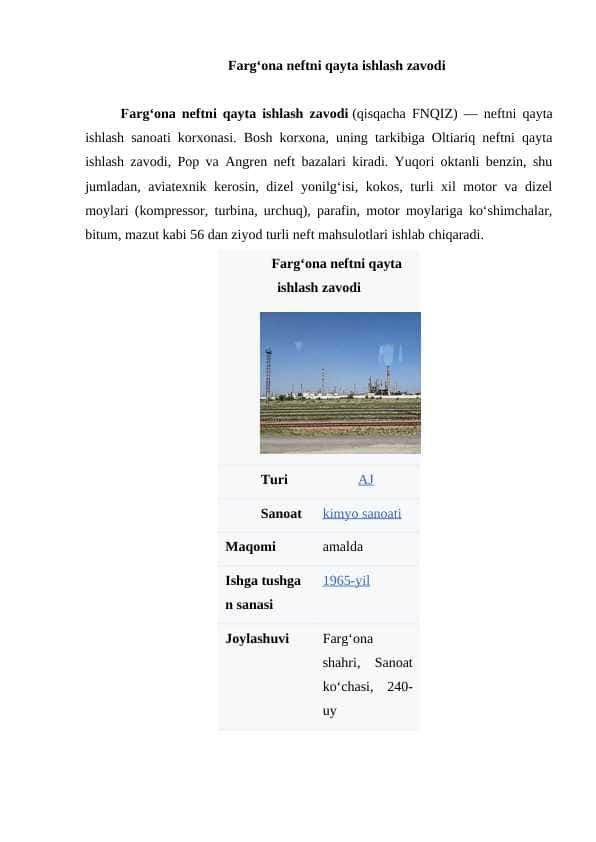 Fargʻona neftni qayta ishlash zavodi