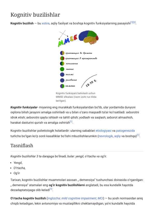 Kognitiv buzilishlar