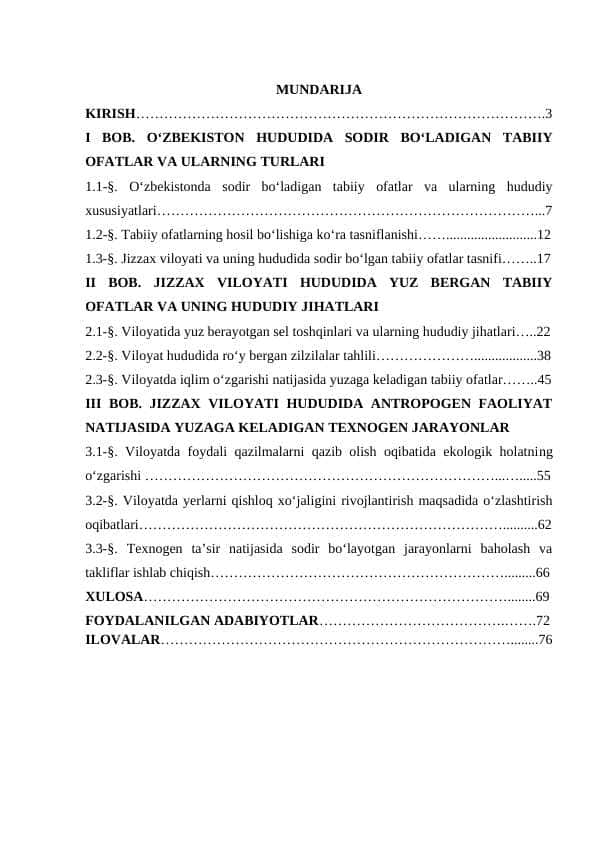 TABIIY OFATLAR VA ULARNI BARTARAF ETISH